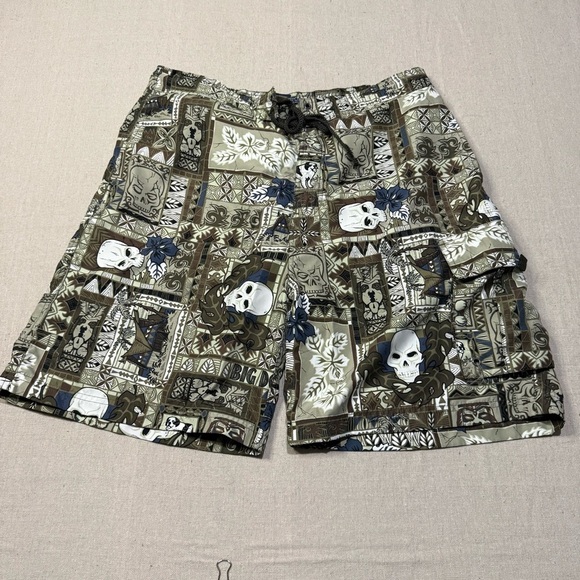 Big Dogs Blue Swim Trunks Mens Large Hawaiian Drawstring Vintage Skulls - Picture 1 of 7